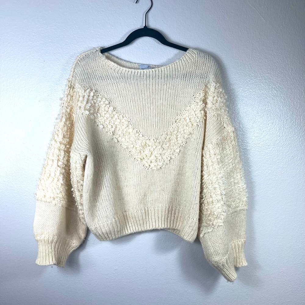Poly Brand Beige Balloon Sleeves Fuzzy Soft Sweater